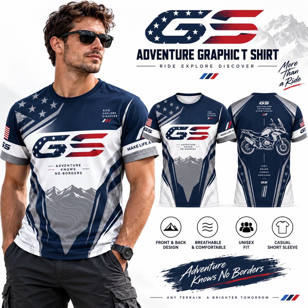 Mens T Shirt GS Motorcycle USA - Outdoor Adventure Usa 评论和价格